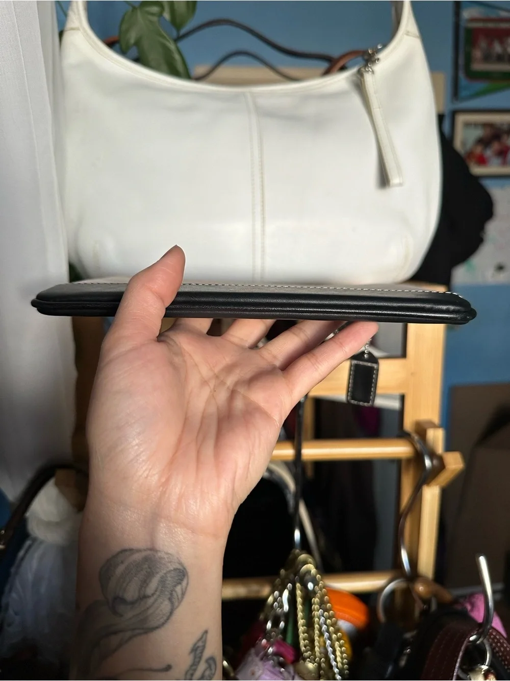 Coach Canvas and Black Leather-Trim Wristlet Pouch